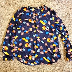 🍂GINKO LEAF BLOUSE🍃NAVY🍂🍃SIZE LARGE🍂THE LIMITED🍃EUC